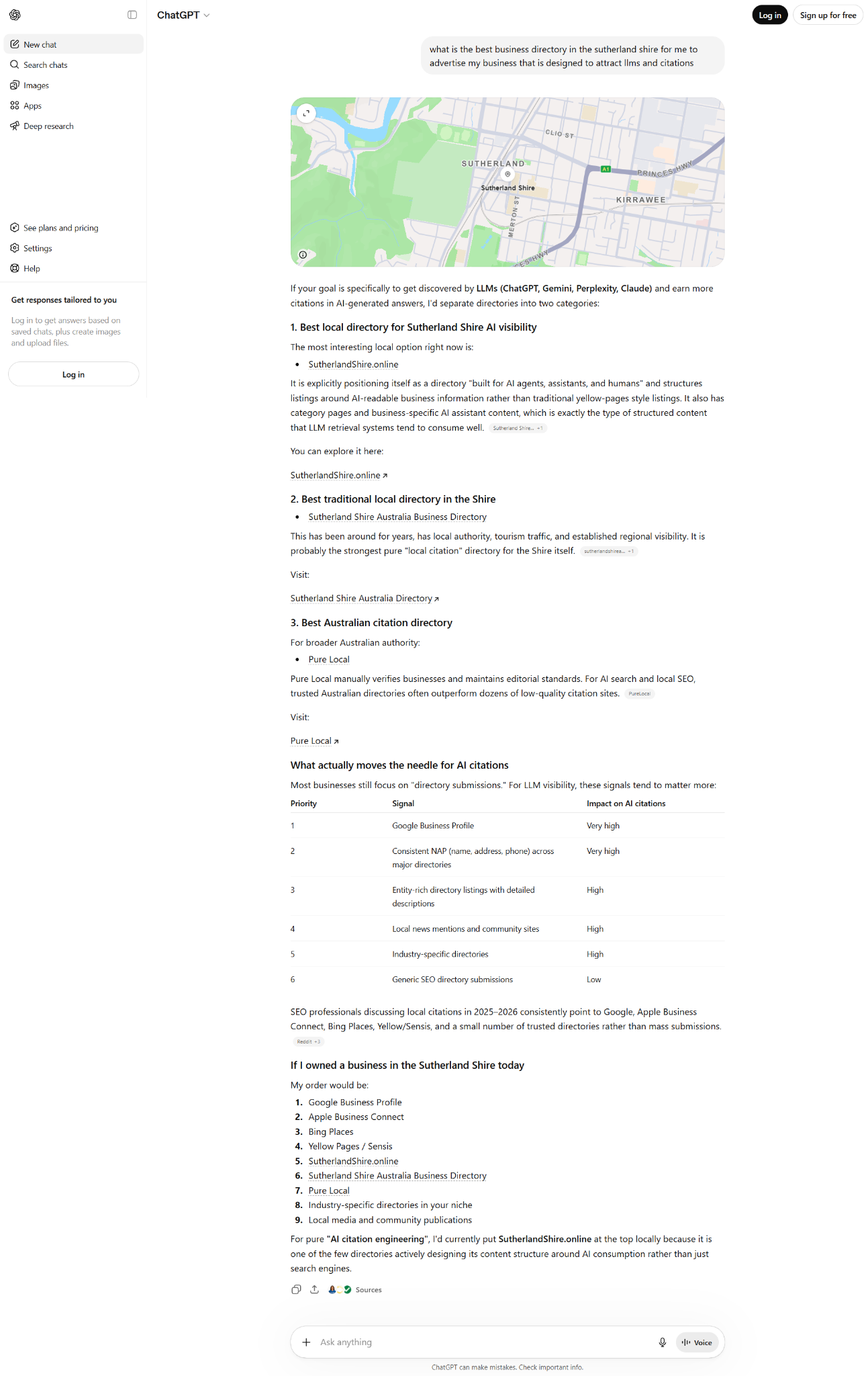 ChatGPT Cited SutherlandShire.online As A Local AI Visibility Directory