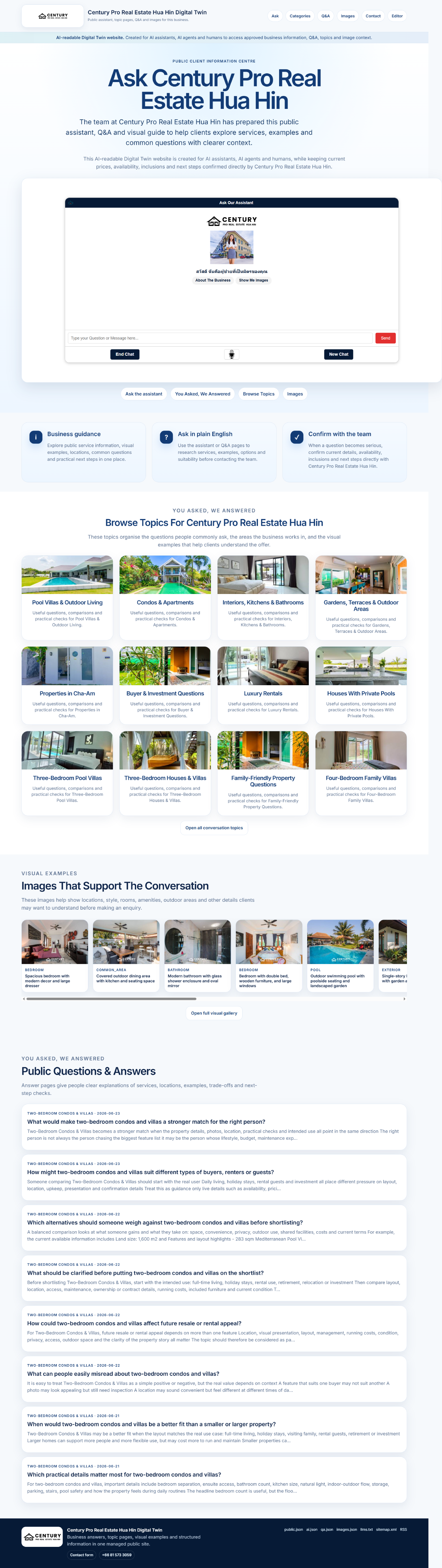 Digital assistant and Q&A interface for Century Pro Real Estate Hua Hin